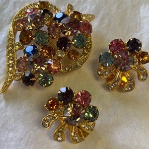 Vintage Eisenberg Ice Rhinestone Brooch Earrings